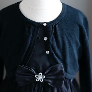Girls Black Cotton Bolero Sweater With Faux Rhinestone Buttons Size 7/8 NWT